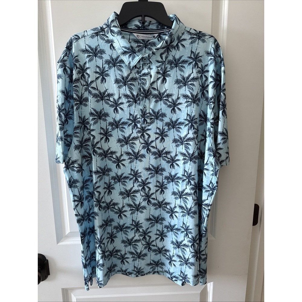 NEW 7 Diamonds Highland Polo Shirt Men's 2X Lt Blue Palms‎ Stretch Golf Casual